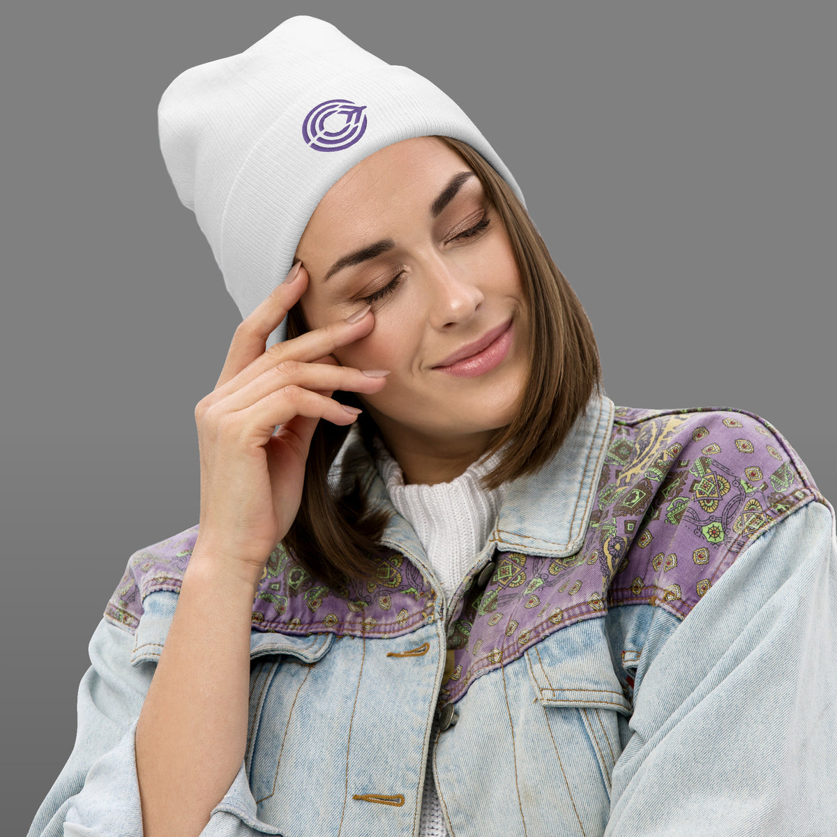 Flight Pattern White Embroidered Beanie