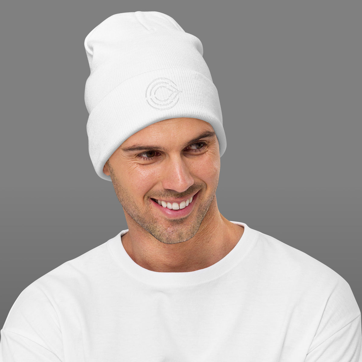 Flight Pattern White Out Embroidered Beanie w/ White Logo