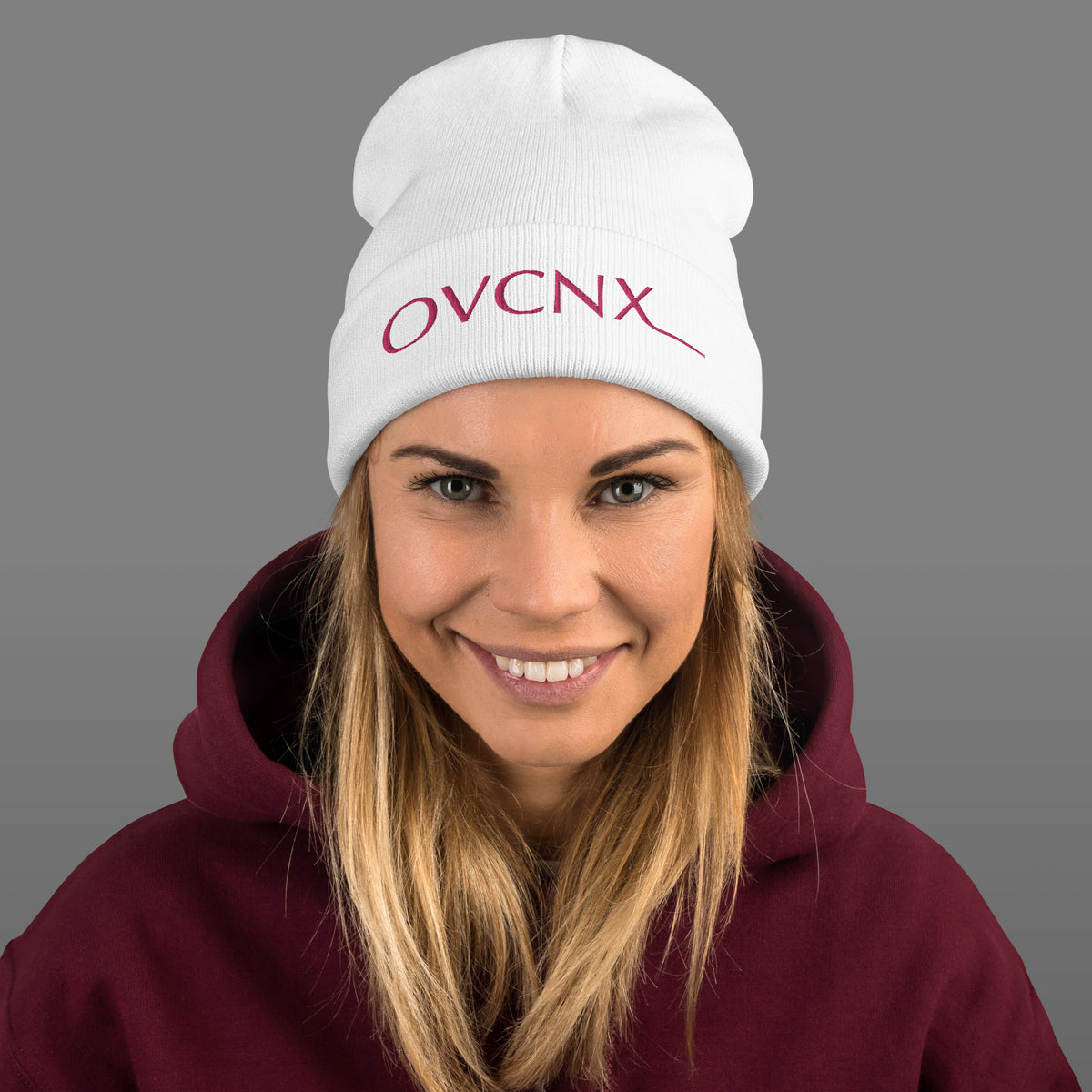 OVCNX White Embroidered Beanie