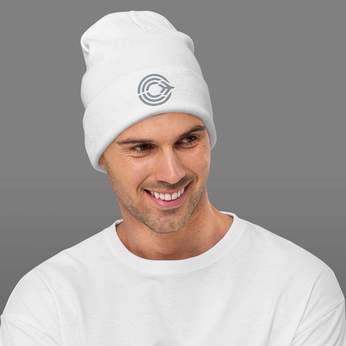 Flight Pattern Arctic White Embroidered Beanie