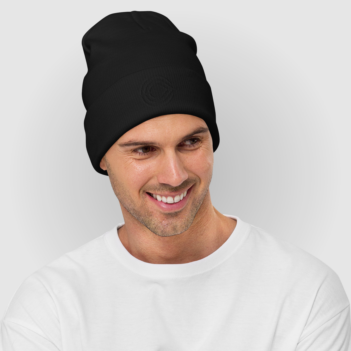 Flight Pattern Covert Black Embroidered Beanie w/ Black Logo