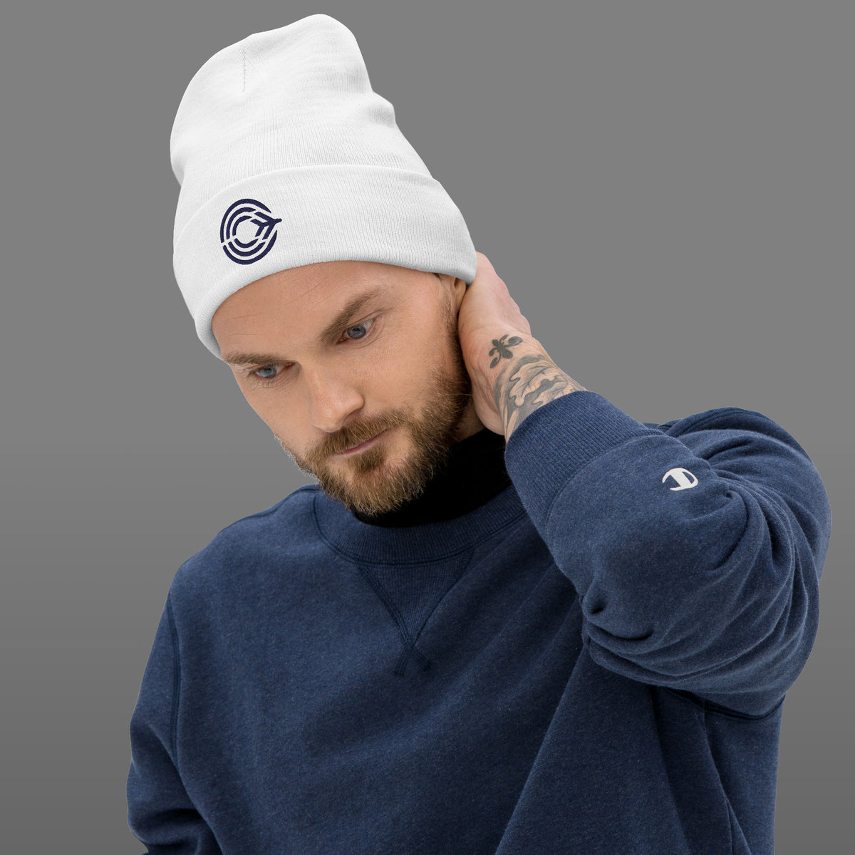 Flight Pattern White Embroidered Beanie