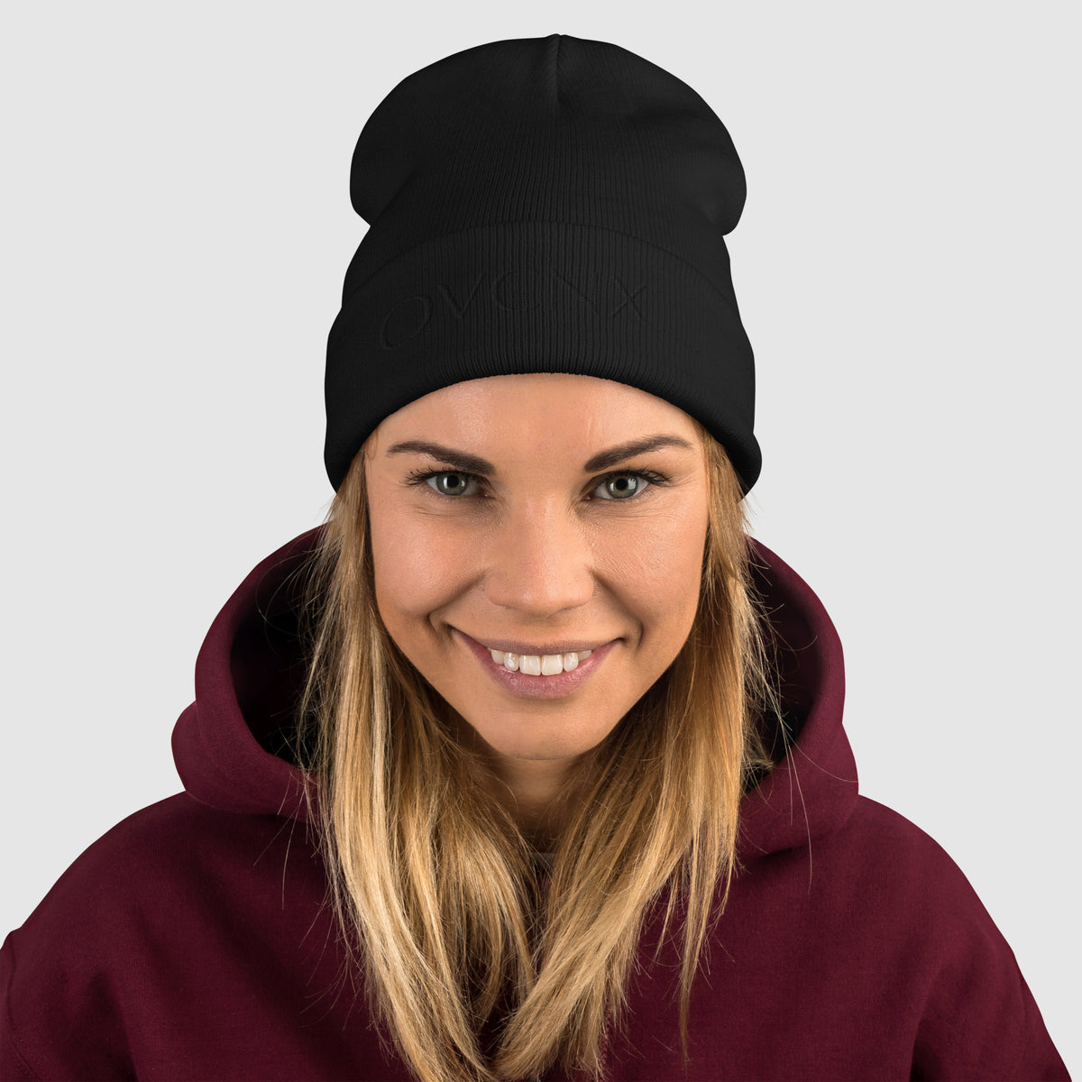 OVCNX Covert Black Embroidered Beanie w/ Black Logo