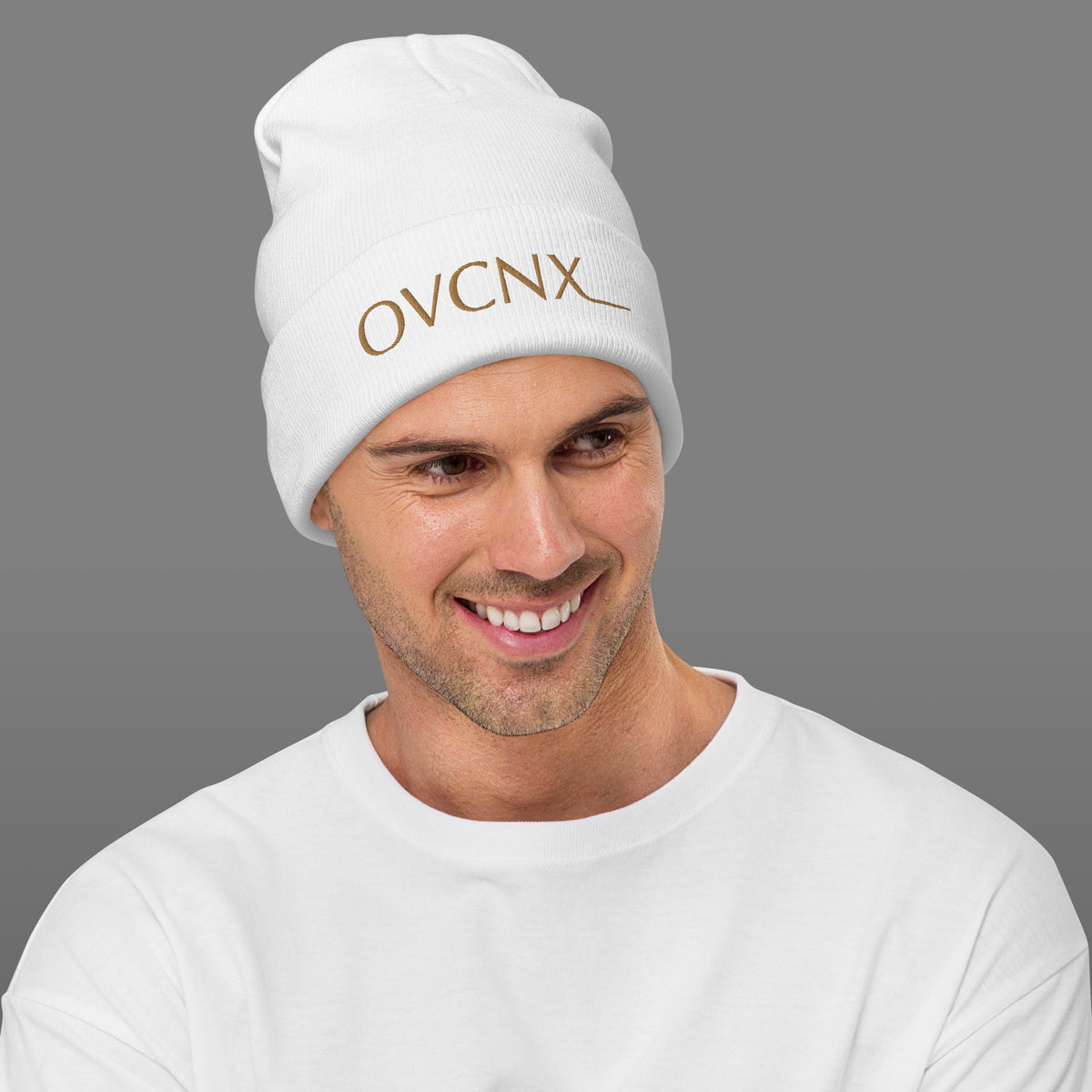 OVCNX White Embroidered Beanie
