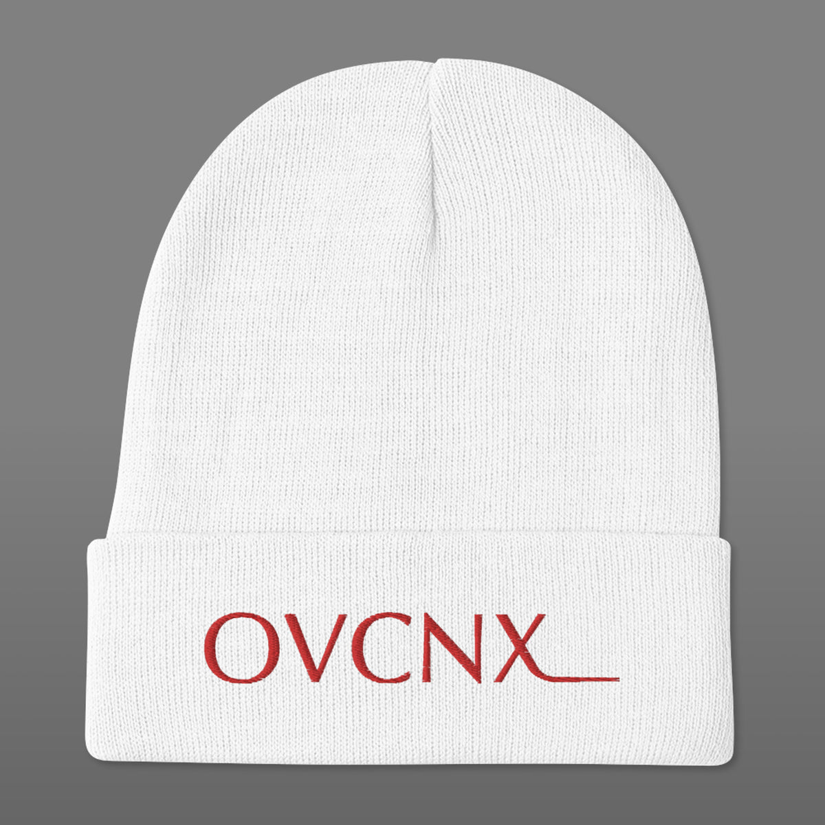 OVCNX White Embroidered Beanie