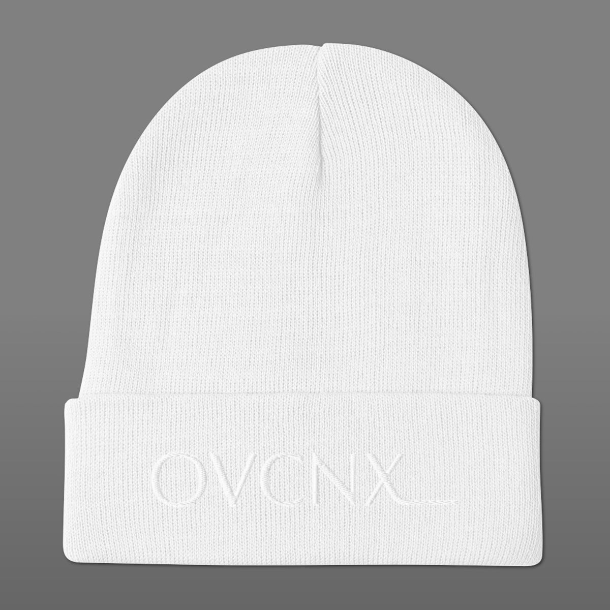 OVCNX White Out Embroidered Beanie w/ White Logo